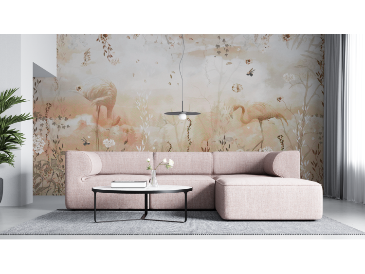 N°92 Papier peint Fleur et Flamand Rose estompé