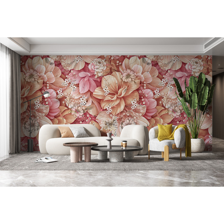 Papier peint Bouquet XXL de fleurs roses et corail N&deg;55