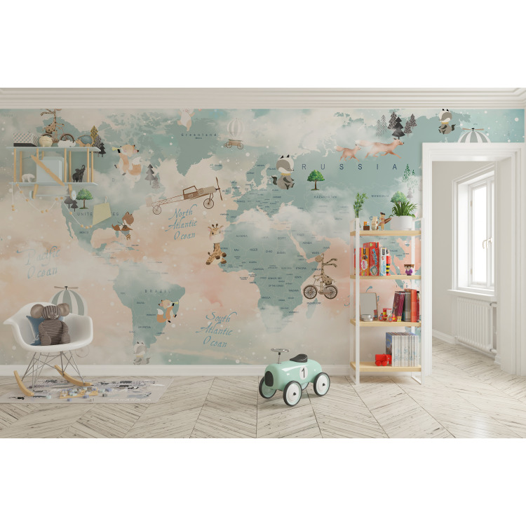 Papier peint carte du monde enchant&eacute;e pour les petits explorateurs n&deg;43