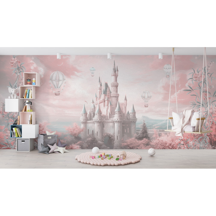 Papier peint château rose féerique n35