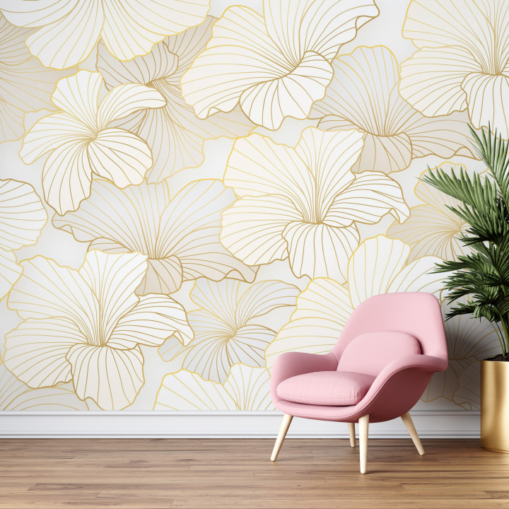Papier peint élégance florale dorée n1