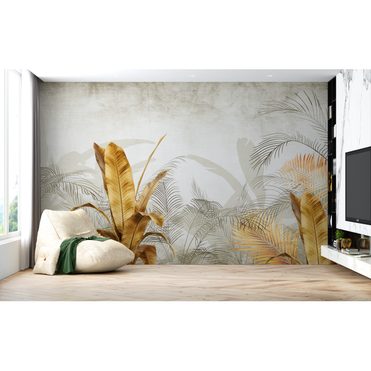 Papier peint feuilles dor&eacute;es tropicales n&deg;49