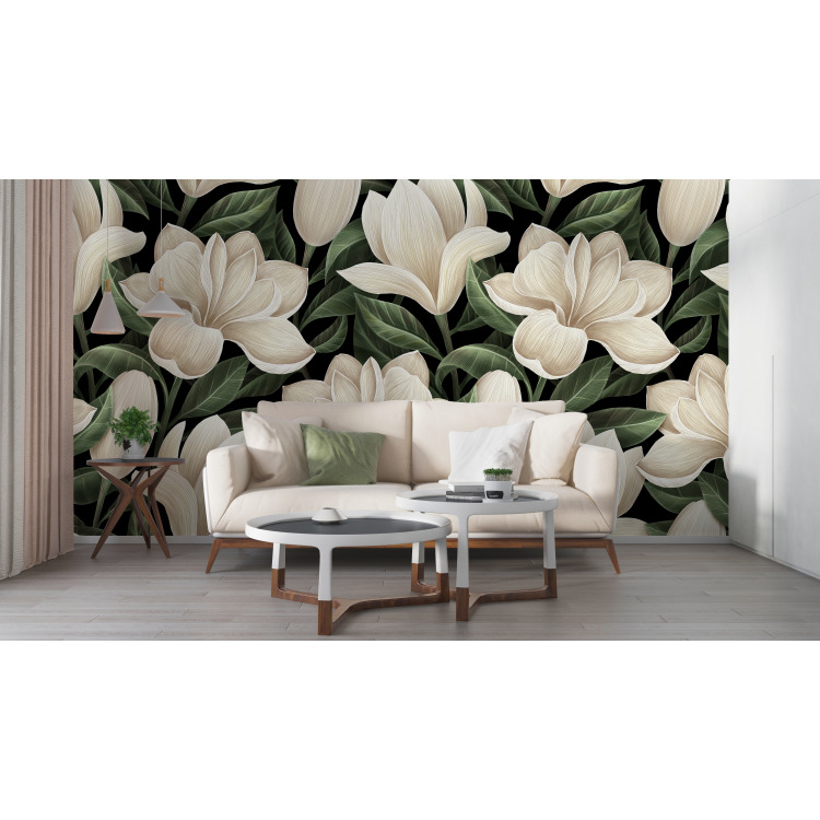 Papier peint magnolia noir et blanc N&deg;50