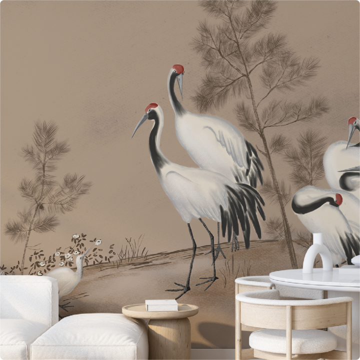 Papier peint N101  Grues Impériales