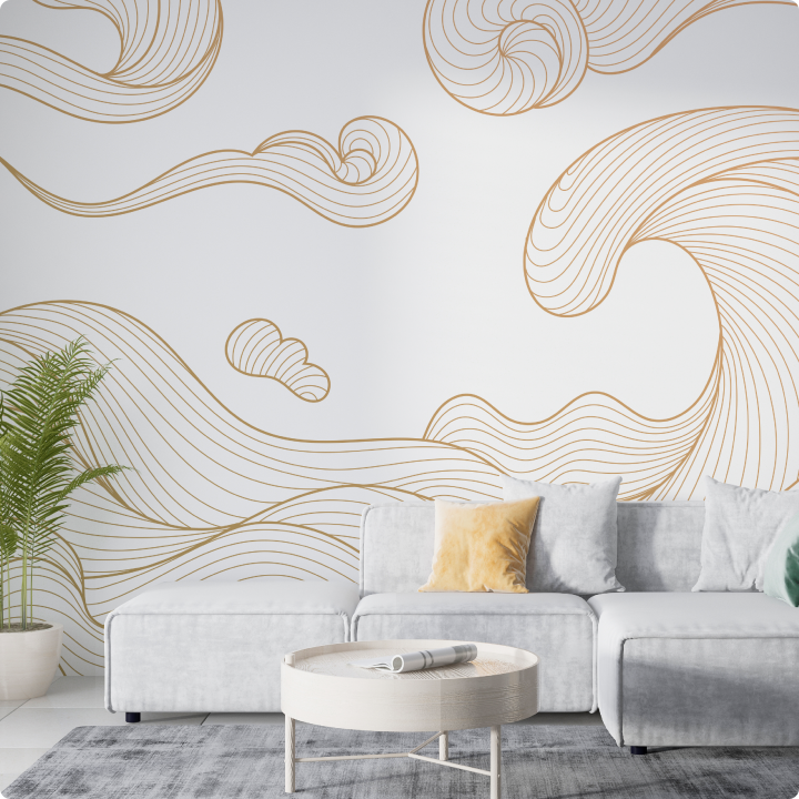 Papier peint panoramique N261  Vagues Dorées